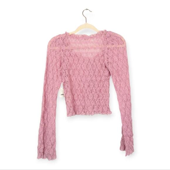 NWT Free People One Madison Pink Nectar Lace Long Sleeve Top Size S - Picture 2 of 8
